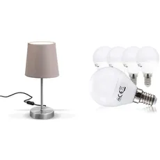 B.K.Licht - Nachttischlampe mit Kabelschalter, E14 Fassung & 5er Set LED Leuchtmittel - E14 LED warmweiss - Energiesparlampen mit 5x5 Watt - LED Glühbirnen - Tropfen