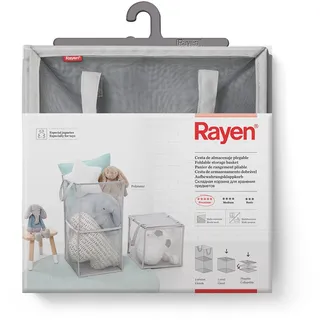 Rayen Foldable Storage Basket | Multifunctional | Sturdy Mesh | Ideal for Toys | 2 62 x 30 x 30 cm | 1 Tier 30 x 30 x 30 cm | Folded: 30 x 30 x 3.5 cm, Grey, Medida nivel plegado: 30 x 30 x 3,5 cm