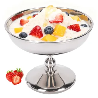 Eisschalen Edelstahl Dessertschale, Eisbecher Ø 10.5cm Salatschale mit Fuß Wiederverwendbar Eis Tasse Milchshake Becher Snackbecher Eiscreme Shake Kelch für Party Obst Salat Joghurt Fruchtpudding