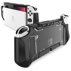 mumba Dockable Hülle für Nintendo Switch OLED 2021, [Blade] TPU Grip Schutzhülle Zubehör Kompatibel mit Nintendo Switch OLED 7 Zoll und Joy-Con Controller (Schwarz)