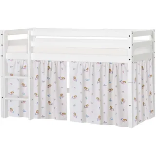 Spielbett HOPPEKIDS "ECO Dream, Hochbett, umbaubar in Einzelbett", beige (natur), B:81cm H:105cm L:168cm, Vorhang: 100% Baumwolle, Matratzenbezug: 100% Baumwolle, Matratze: Kaltschaum, Betten, Spielbett, Massivholzbett mit Meerjungfrau-Vorhang, Matratze & 2 Größen wählbar