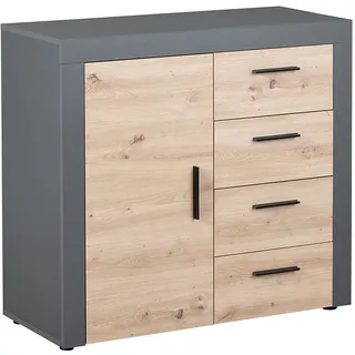 Inter Link – Kommode – Sideboard – Moderne Kommode mit viel Stauraum – 1 Tür – 4 Schubladen – Für Esszimmer – Wohnzimmer – Eingang – Corbeto 1T4SB - Eiche Artisan/Anthrazit