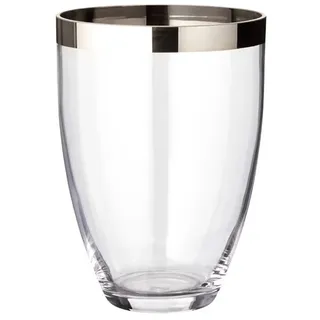 Edzard Vase Charlotte (Ø 19 cm, Höhe 24 cm) aus mundgeblasenem Kristallglas - Blumenvase, Glasvase rund und mit Platinrand - Moderne Tulpenvase aus Glas als Tischdeko