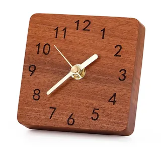 Kattepote Sapele-Holz Leise Tischuhr ohne Ticken, Nicht tickende, Batteriebetriebener Tischuhr für Schlafzimmer, Heimbüro, in quadratischer Form