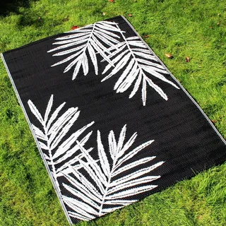 Dreams & Drapes Schwarzer Outdoor-Teppich (120 x 170 cm) – Florale/botanische Picknickdecke – Schwarze Stranddecke – Blatt-Outdoor-Matte für Garten/Terrasse/Balkon – Campingteppich – Gartenteppich –