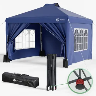 VOUNOT Pavillon 3x3m Wasserdicht Stabil Winterfest, Pop Up Faltpavillon mit 4 Seitenteilen und 5 Sandsäcke, Faltbar Partyzelt Gartenzelt Gartenpavillon inkl. Tasche, Glau