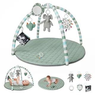 Blissful Diary Spielbogen Baby, Spieldecke Baby Gym Activity Decke mit 6 Abnehmbare Spielzeuge, krabbeldecke Einfach zu Installieren und zu Reinigen, Unverzichtbare Babygeschenke, Salbeigrün