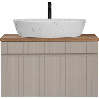 Waschtisch Unterschrank 80 cm Waschbecken matt weiß marmoriert IRAKLIO-56-CASHMERE Kaschmir Eiche Nb. B/H/T ca. 80,4/62,3/46 cm - Beige