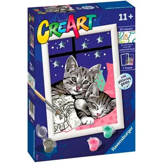 Ravensburger - CreArt Serie E: Katze TVB, Malen nach Zahlen, Malset für Kinder, inklusive Rahmen, pädagogisches und kreatives Spiel, Geschenkidee für Kinder ab 7 Jahren, 13 x 18 cm