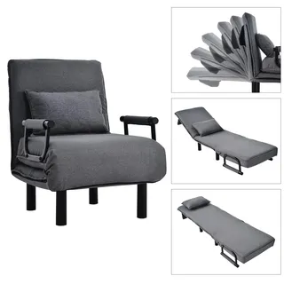 Fortuna Lai Umwandelbarer Schlafsofa-Schlafsessel, verstellbare Rückenlehne mit 6 Positionen, klappbarer Sessel mit Kissen, gepolsterter Sitz, Freizeit-Chaiselounge-Couch für Zuhause, Büro - Grau