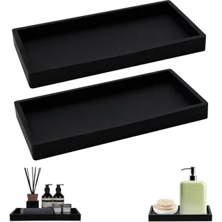 XINSUO 2 Stück Badezimmer Tablett, Deko Tablett Rechteckig, Aus Silikon, für Küche und Bad (Schwarz, 20L*10W*2H cm)