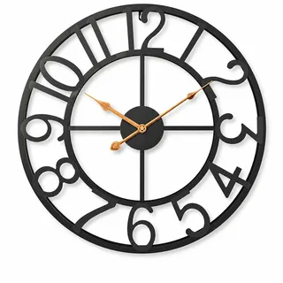 Pytha Sight Wanduhr Schwarz Groß Modern, 35cm Industrial Metall Wanduhr Ohne Tickgeräusch Vintage mit Arabisch Ziffern Wohnzimmer, Küche, Büro, Esszimmer,Heimdekoration