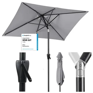 Sekey Aluminum Sonnenschirm mit Kurbel und Knicker, 210 × 140 cm Sonnenschirm Rechteckig für Balkon Garten & Terrasse Sonnenschutz UV 50+