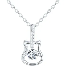 Feilok 925 Sterling Silber Gitarre Halskette für Damen Musik Kette Damen Halskette Kette mit Anhänger Zirkonia Geschenk für Sie