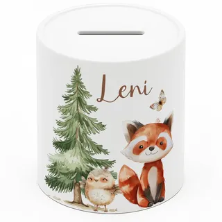 Personalisierte Spardose Kinder mit Namen – Keramik Sparschwein als Taufgeschenk, Geburtstagsgeschenk & Einschulungsgeschenk – Spardose Mädchen & Jungen, Geschenke zur Taufe - Fuchs (8x9,5 cm)