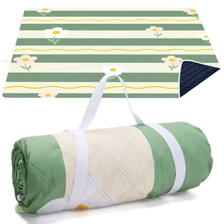 LARUTAN Picknickdecke XXL wasserdicht 200x200 – Provence Design, gepolstert & isoliert, waschbare Stranddecke sandfrei aus Baumwolle, Picknickdecke für Outdoor, Familie & Reisen
