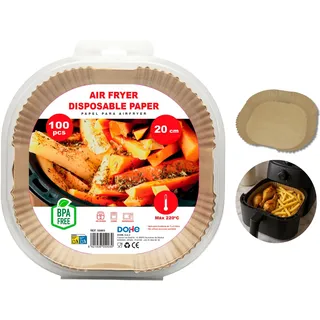 Dohe – Quadratische Airfryer-Papierforme (100 Stück) – Größe 20–24 cm für 5–8 L Heißluftfritteusen, geeignet für Backofen und Mikrowelle, antihaftend, fettabsorbierend, BPA-frei