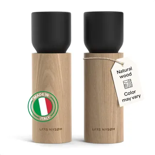 LARS NYSØM Salz und Pfeffermühle Holz Set - Manuelle Salz- und Pfeffermühle mit Keramikmahlwerk - Große Pfeffermühle & Salzmühle für Grobes Salz - Gewürzmühle für Küche oder Tisch (Carbon Black)