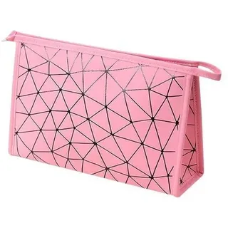 Damen-Reise-Kosmetiktasche mit geometrischen Mustern, weiches, glattes Material, 27x17x9 cm - Rosa
