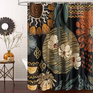 MitoVilla Boho-Duschvorhang mit Blumenmuster, Retro, ästhetischer Blumenstoff, Stoff-Duschvorhänge für schickes Vintage-Badezimmer-Dekor, moderner abstrakter böhmischer botanischer Duschvorhang, 183 x