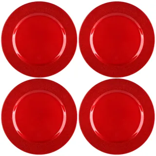 com-four® 4x Platzteller mit schimmerndem Rand - wiederverwendbare Unterteller als Tischdekoration - edle Dekoteller für Hochzeit, Familienfeier oder Weihnachten - Charger Ø 33 cm - Servierplatten