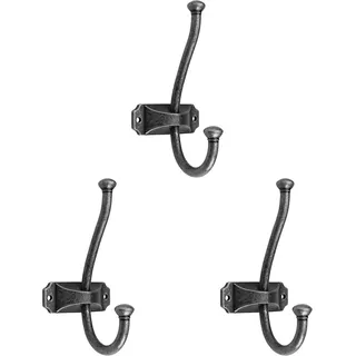GTV - Doppelhaken Retro Kleiderhaken aus Zinklegierung, Wandhaken im Vintage-Stil, Möbelhaken, Garderobenhaken, Huthaken für Jacken, Mäntel, Handtücher, Accessoires (Packung mit 3)