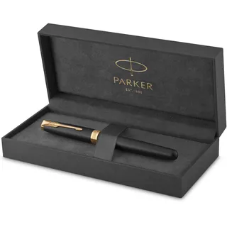 Parker Sonnet Füller | Matt-Schwarze Lackierung mit Goldzierteilen | Füllfederhalter mit feiner Feder | Geschenkbox