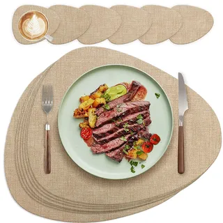 Tischsets und Untersetzer 6er Set Premium Tischset aus Leder-Imitat - Kunstleder Platzset abwaschbar und wasserdicht (Oval,Rosa)