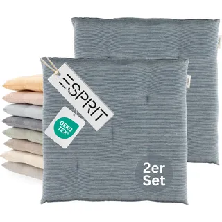Esprit 2er Set Sitzkissen Stuhl 40x40cm Blau - Bequeme Stuhlkissen für Esszimmer & Küche - waschbar bis 30°C - Öko-Tex - Sitzauflage für Gartenmöbel, Sitzpolster, Bank, Bürostuhl & Boden