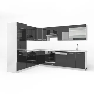 Vicco Winkelküche L-Form 227 x 287 cm Anthrazit Hochglanz
