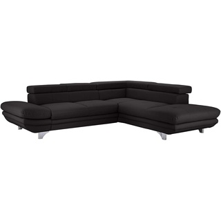 Mivano Schlafsofa Enterprise / Trendige Ledercouch in L-Form mit Ottomane rechts / Inkl. Bettfunktion und höhenverstellbare Kopfstützen / 273 x 75 x 238 / Kunstleder: schwarz