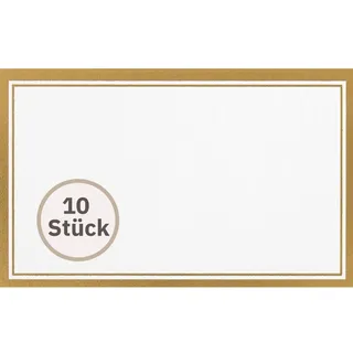 Perleberg - hochwertige Tischkarten im 10er Pack - Tischkarte zur Hochzeit - Tischkärtchen für Taufe & Geburtstag - edle Namensschilder mit Gold-Rahmen - Platzkarten aus Naturkarton 5,5 x 9,5cm