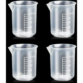 4 Stück Kleiner Messbecher 100ml, Kunststoff Mini Messbecher Klein, Transparent Kleine Präzisionsmessbecher mit Skala, Mini Meßbecher Dosierhilfe für Waschmittel, Küche, Labor, Kochen Measuring Cups