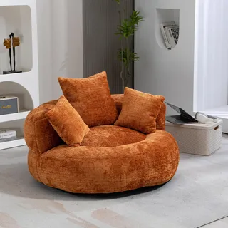 AIORBER Lazy Sofa Sitzsack mit hoher Rückenlehne, XXL Loungesessel aus Chenille, Gaming Sessel mit 3 Kissen, weich & bequem, Orange