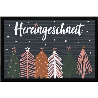 MoonWorks® Fußmatte Weihnachten Winter Motiv Hereingeschneit Schneeflocken Sterne rutschfest & waschbar schwarz 60x40cm