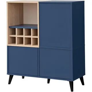 Komodee Sideboard MIT Weinschrank Fondi, Blau, Skandinavische Tanne , Blau, Hellbraun , Metall , 1 Fächer , Rechteckig , 89.9x102x35 cm , Weinregale