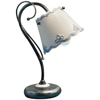 Klassische Tischlampe Ravenna Metall Schwarz Keramik Weiß Schattiert Silber 1 Licht E14