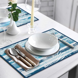 CREARREDA Platzsets Americana Blue Summer 4er Set Frühstücksbrettchen PVC 48x33cm rutschfest abwaschbar schmutzabweisend hitzebeständig Made in Italy