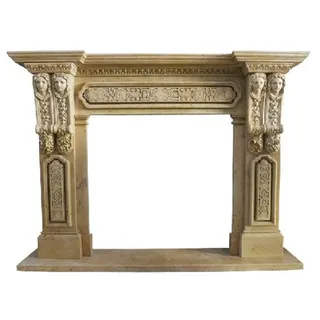 Casa Padrino Luxus Barock Kaminumrandung Gelb 200 x 38 x H. 150 cm - Handgefertigte Kaminumrandung aus hochwertigem Marmor - Kamin Deko Accessoires - Marmor Möbel im Barockstil - Gelb