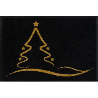 wash+dry FUßMATTE , Schwarz, Goldfarben , Textil , Weihnachten , 40x60 cm , Textiles Vertrauen - Oeko-Tex®, Made in EU, Oeko-Tex® Standard 100 , rutschfest, für Fußbodenheizung geeignet , Teppiche und Böden, Schmutzfangmatten, Fußmatten