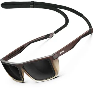 ATTCL Sonnenbrille Herren Polarisiert Sport UV400 TR90 Rutschfest Band | Leicht, HD TAC Linse, Blendschutz, Rechteckig Rahmen, Seitenschild Design, Autofahren, Angeln, Cat 3