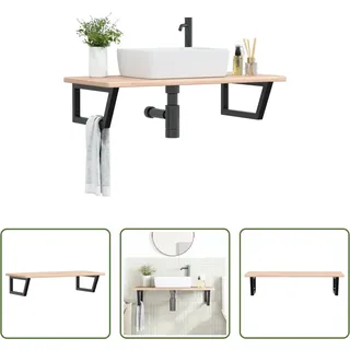 The Living Store Waschtischplatte mit Halterung Stahl und Massivholz Eiche - Braun