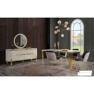 Metall Möbel Esszimmer Garnitur Tisch Stuhl Set kommode Essgarnitur Stühle 6tlg.