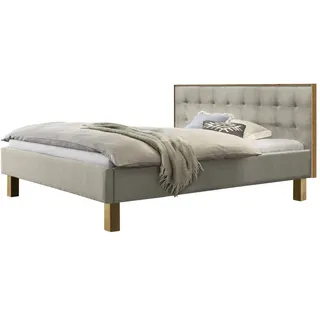 Hasena Polsterbett Noah 25 Eiche bright | Stoff beige 140x200 - Grau