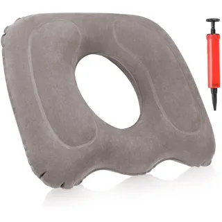 AOQCFS Aufblasbares Sitzkissen Grau Set mit Luftpumpe – Orthopädisches Donut-Ringkissen, Hämorrhoiden Sitzkissen, Sitzring Steißbein Entlastung, für Bürostuhl Auto Rollstuhl Reisen nach OP