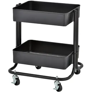 ECR4Kids Rollwagen aus Metall mit 2 Ebenen, zur Aufbewahrung unter dem Schreibtisch, Büroaufbewahrung, Mehrzweck-Organizer, Schwarz
