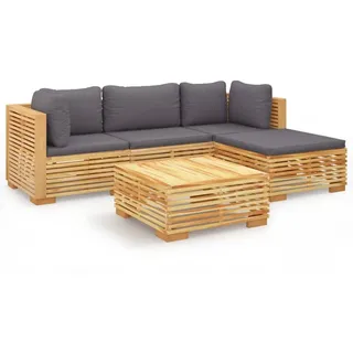 vidaXL 5-tlg. Garten-Lounge-Set mit Kissen Massivholz Teak - Braun