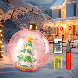 Aufblasbare Weihnachtskugeln, 60cm Große Weihnachtskugeln Aufblasbar,16 Farben Aufblasbarer Weihnachtsball,Weihnachten Aufblasbar Ball mit Fernbedienung,Pumpe,Erdspießen,für Draußen Home Hof Decor