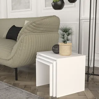 Skye Decor, Zariel - White, Satztisch (3-teilig), Weiß, 100% MELAMINBESCHICHTETE SPANNPLATTE, 44,5 x 35 x 38,5 cm - Weiß