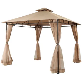 Sekey Pavillon 3x3 Wasserdicht Stabil Winterfest mit 4 Moskitonetz, Hinterhof-Gazebo für Garten Hof Terrasse, Partyzelt Gartenzelt fürFestival, Events, Partys, Picknick, Khaki